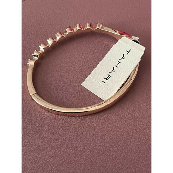 Tahari Rose-Gold Crystal Row Hinge Bangle Bracelet - Picture 4 of 4